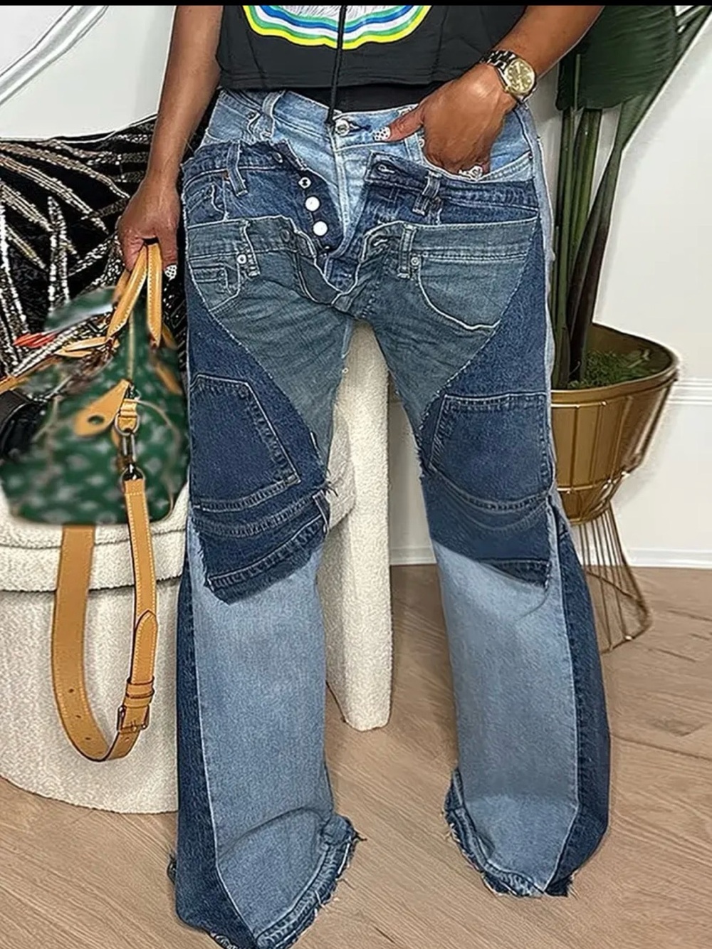 Patchwork Two-Tone Blue Women’s Jeans